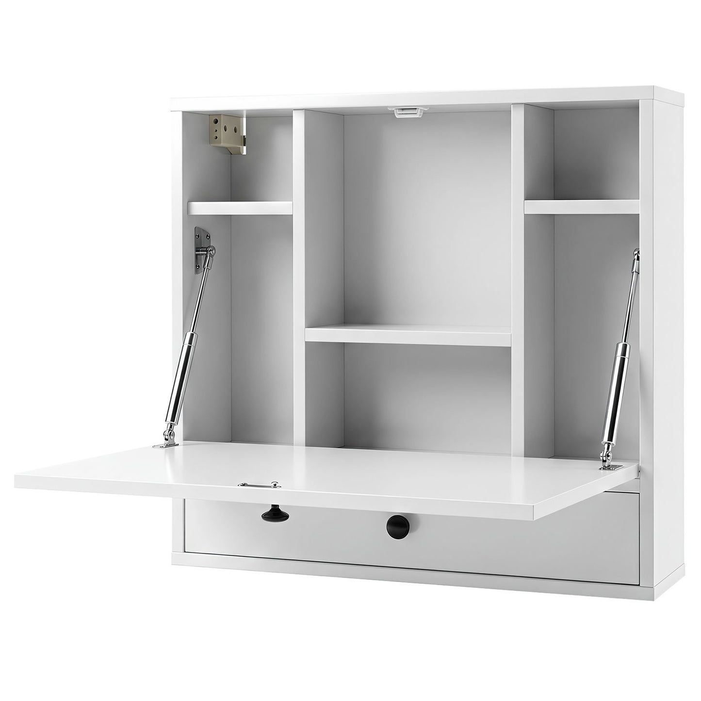 Wall-Mounted Fold-Down Desk Floating Computer Workstation with Drawer and 6 Cubes