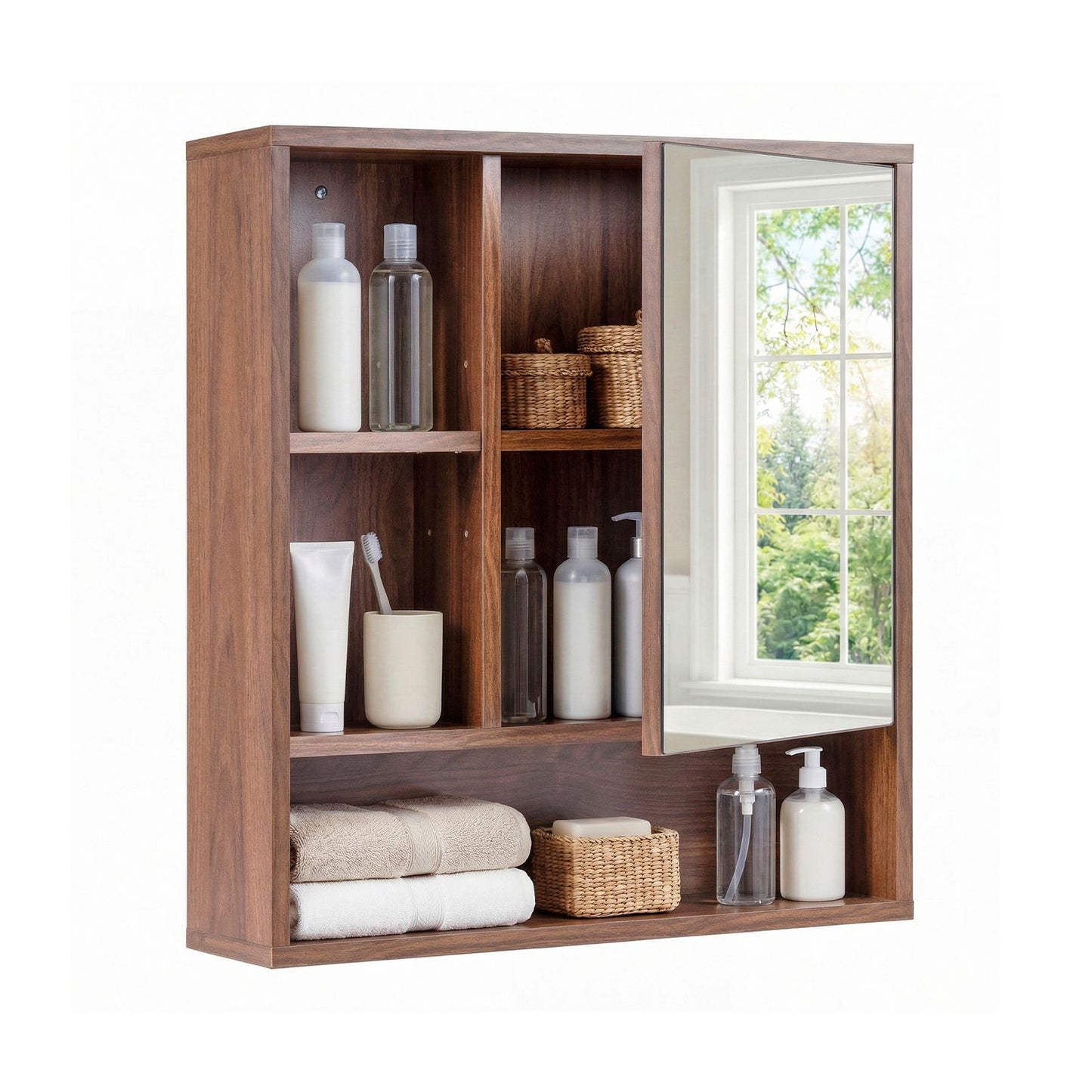 Wall Mounted Storage Organizer with Mirror for Bathroom