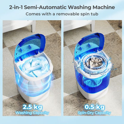 2.5 kg Capacity Portable Mini Washing Machine with Spin Tub and Drain Hose