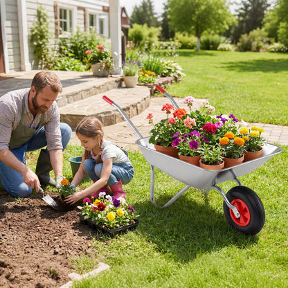 Wheelbarrow Cart 1-Wheel Garden Utility Cart with 2 Handlebars and Large Rubber Tire