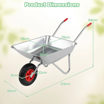 Wheelbarrow Cart 1-Wheel Garden Utility Cart with 2 Handlebars and Large Rubber Tire