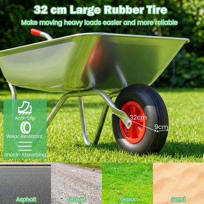 Wheelbarrow Cart 1-Wheel Garden Utility Cart with 2 Handlebars and Large Rubber Tire