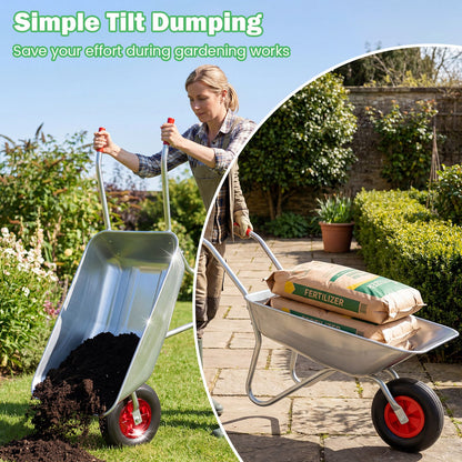 Wheelbarrow Cart 1-Wheel Garden Utility Cart with 2 Handlebars and Large Rubber Tire