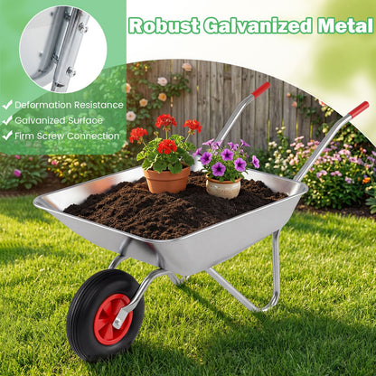 Wheelbarrow Cart 1-Wheel Garden Utility Cart with 2 Handlebars and Large Rubber Tire