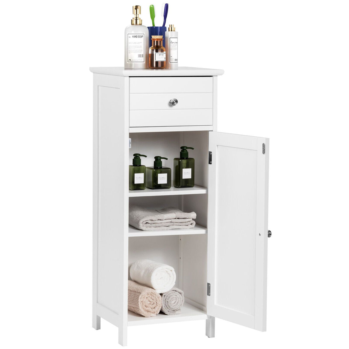 3-Tier Free-Standing Bathroom Cabinet with Drawer