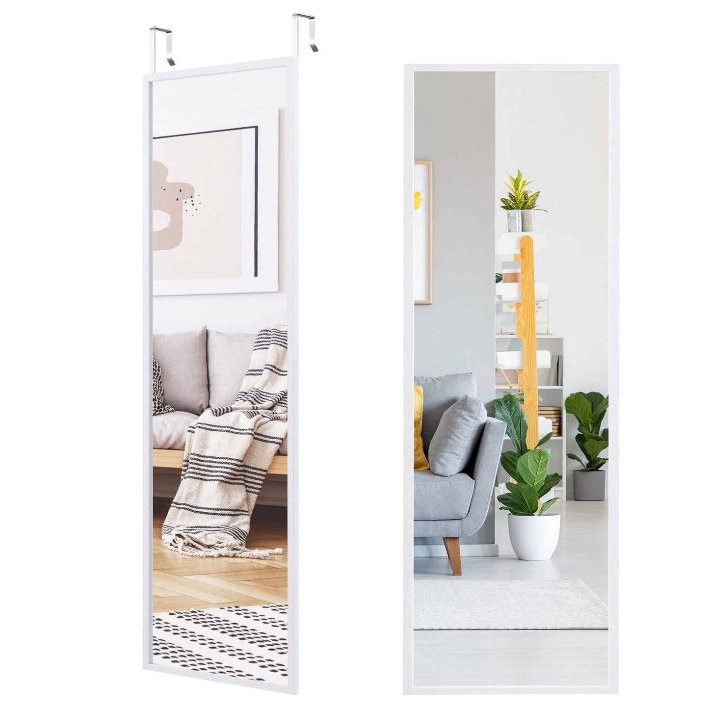 Full Length Wall-Mounted Mirror with Height Adjusting Hooks
