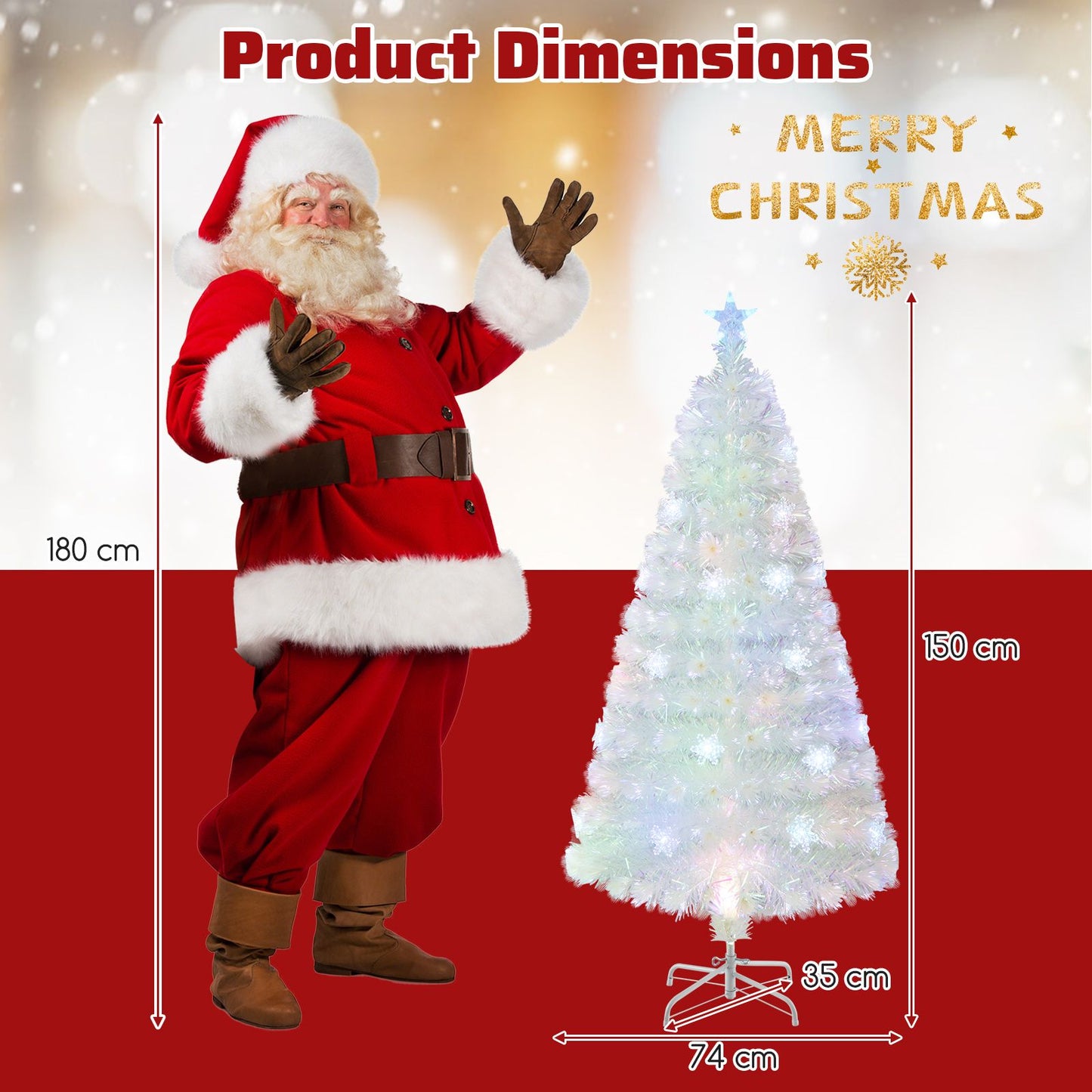 4/5/6/7 Feet Artificial Fiber Optic White Pre-lit Christmas Tree with Light