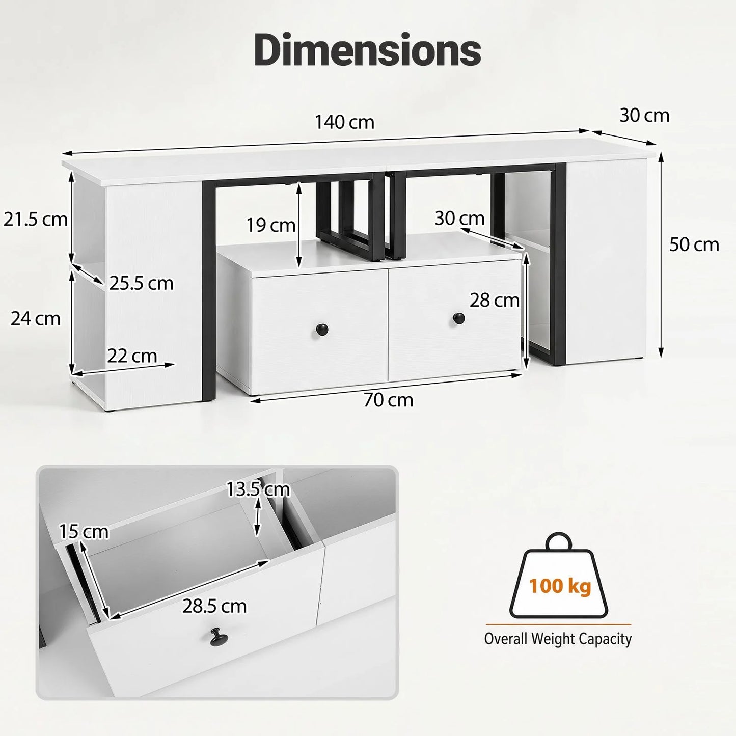 Wood TV Cabinet Lowboard TV Stand with 2 Large Drawers