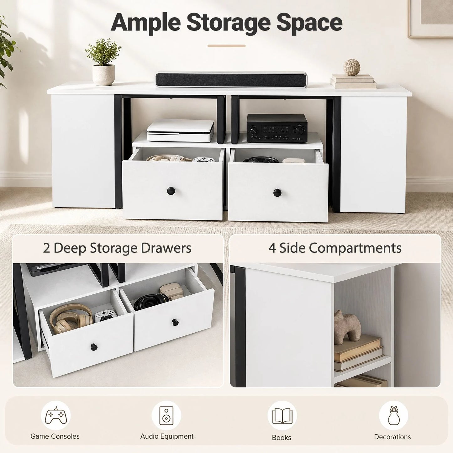 Wood TV Cabinet Lowboard TV Stand with 2 Large Drawers