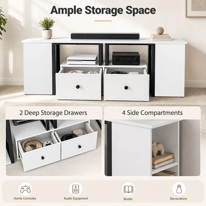 Wood TV Cabinet Lowboard TV Stand with 2 Large Drawers