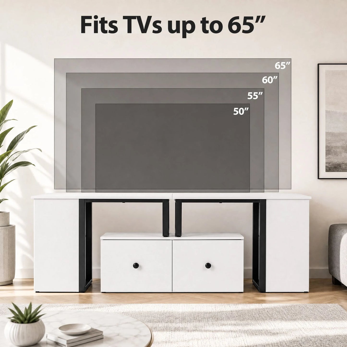 Wood TV Cabinet Lowboard TV Stand with 2 Large Drawers