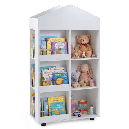 Wooden Kids Bookshelf and Toy Storage with Multiple Compartments