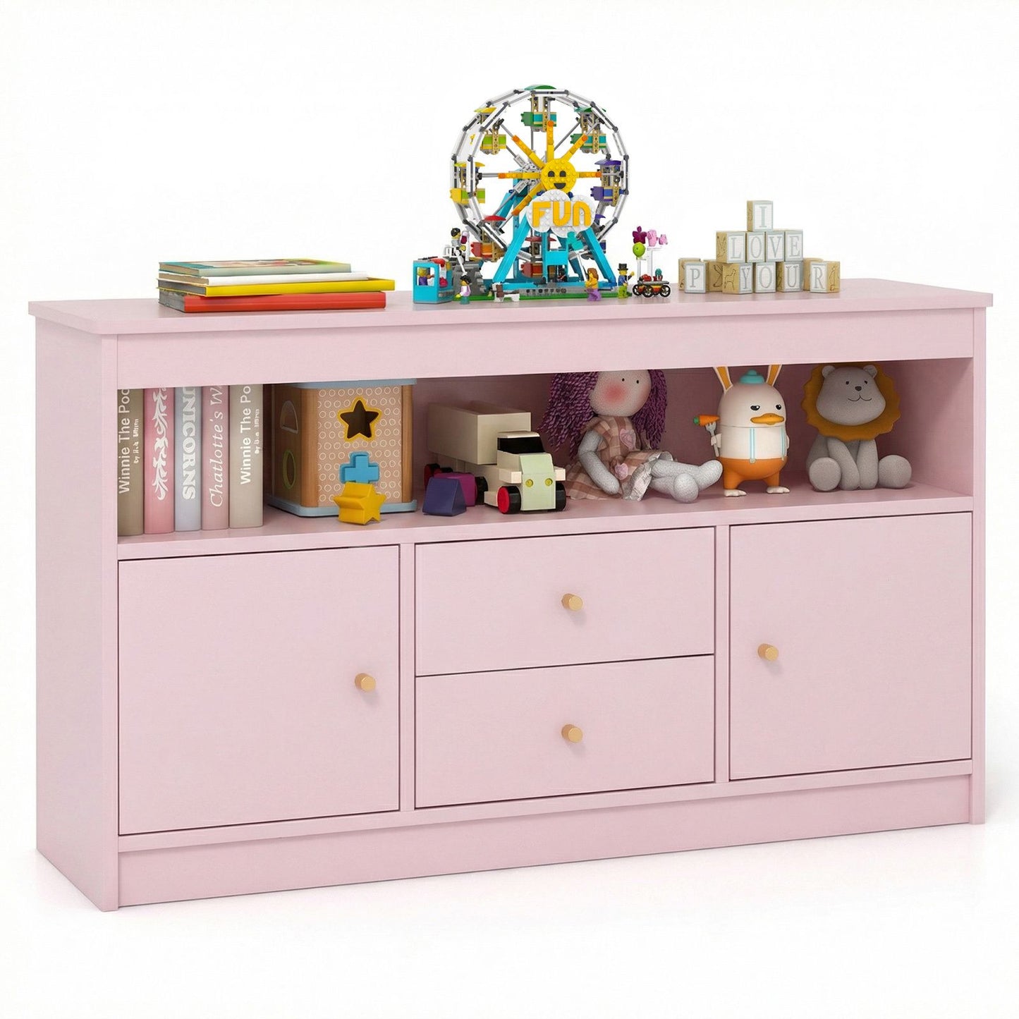 Wooden Kids Toy Children Bookshelf Storage Chest with Open Shelf