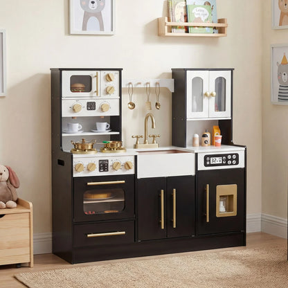 Wooden Play Kitchen with Realistic Lights and Sounds for Boys Girls 3+