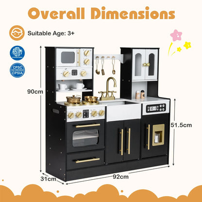 Wooden Play Kitchen with Realistic Lights and Sounds for Boys Girls 3+
