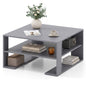 Wooden Square Coffee Table with Storage and Open Shelf for Living Room