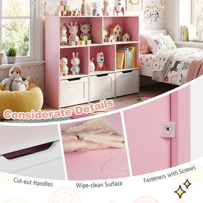 Wooden Toy Storage Organizer Kids Bookshelf with 5 Open Cubes and 3 Movable Drawers