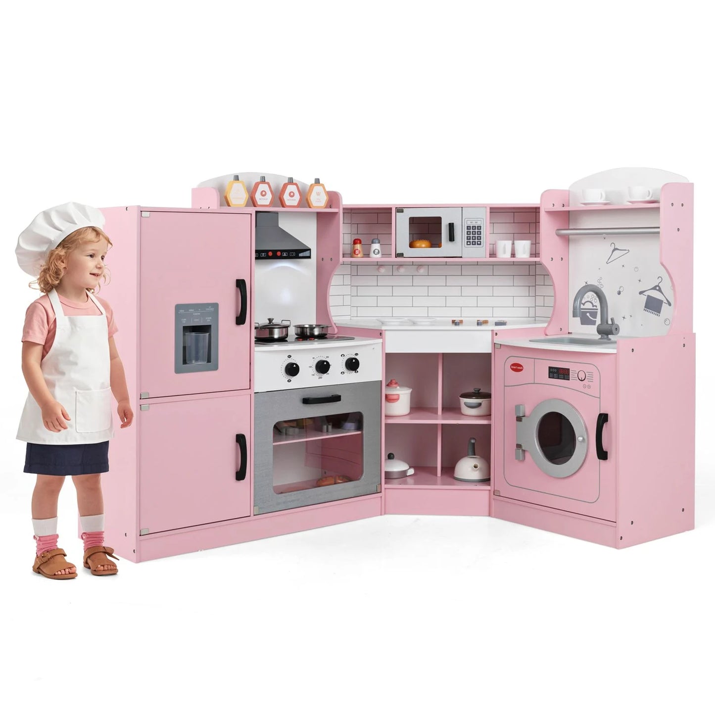 Wooden Corner Play Kitchen with Sounds and Lights