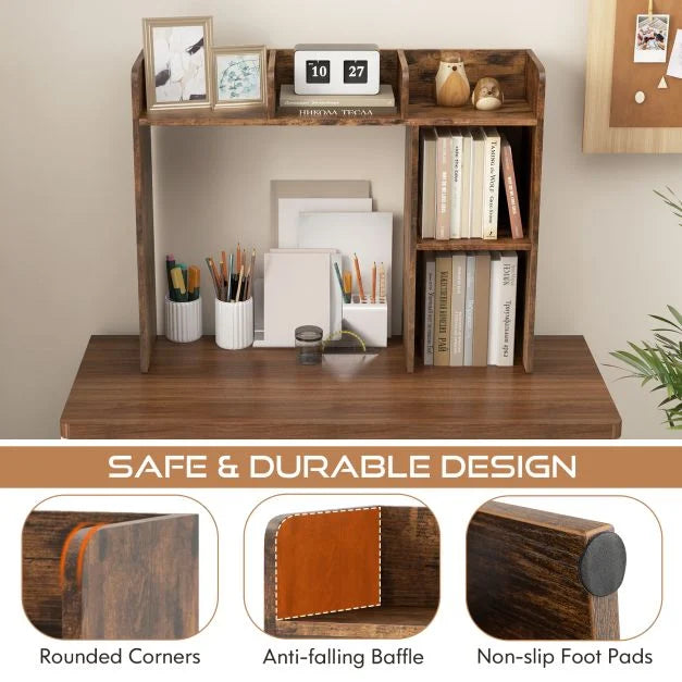 Wooden Desk Bookshelf with 4 Shelves and Open Back Compartment