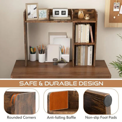 Wooden Desk Bookshelf with 4 Shelves and Open Back Compartment