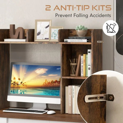 Wooden Desk Bookshelf with 4 Shelves and Open Back Compartment