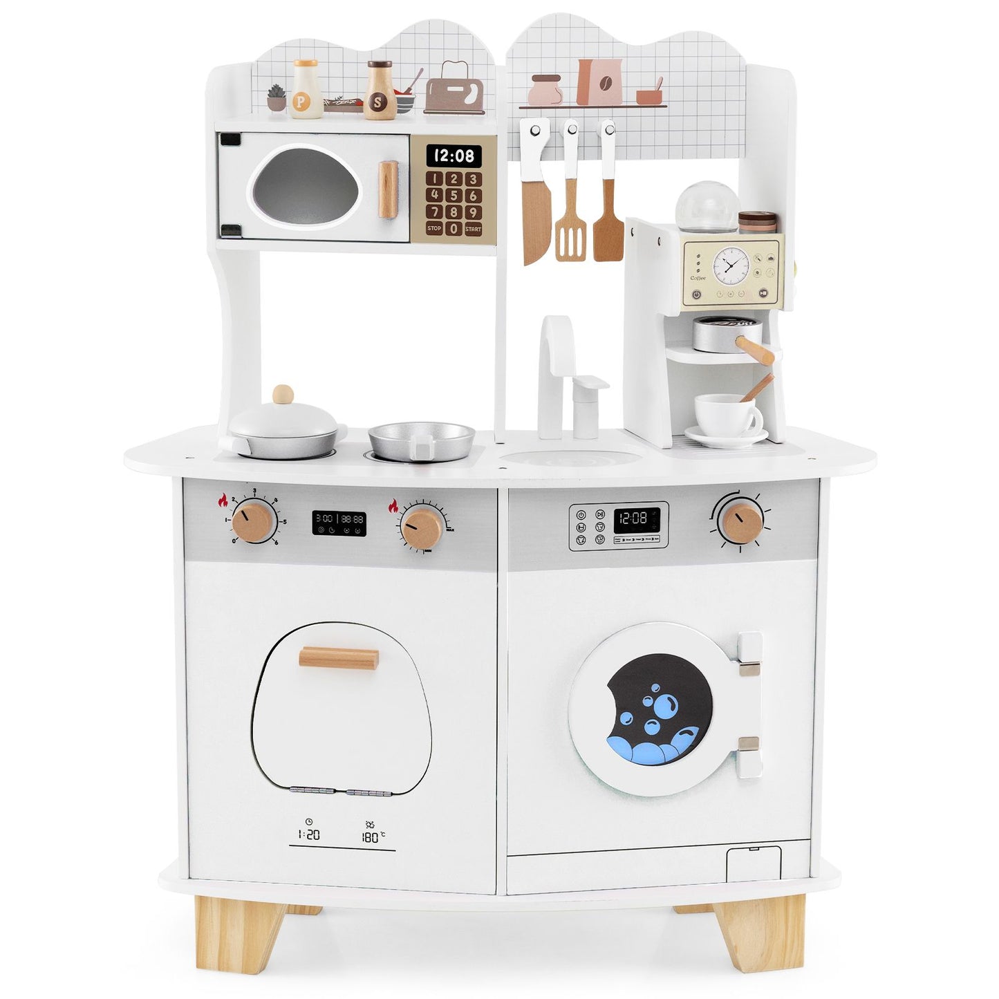 Wooden Kids Kitchen Playset with Coffee Maker for 3+ Years Old