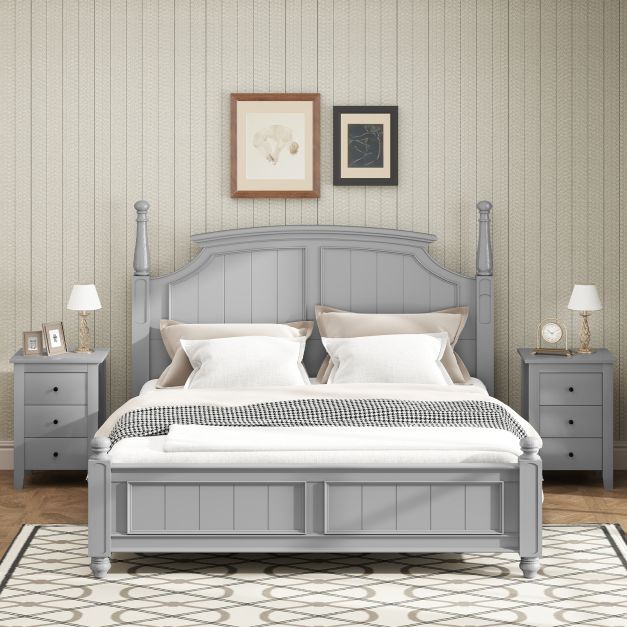 Wooden Nightstand with 3 Drawers and Stable Structure