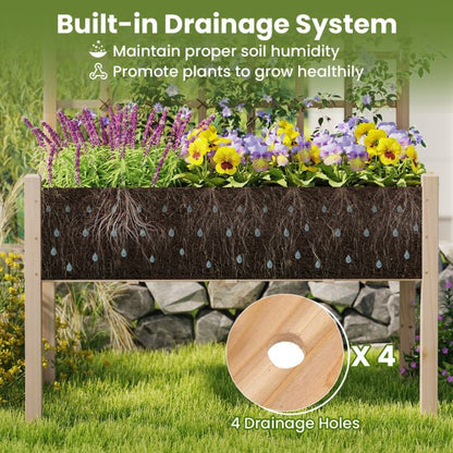 Wooden Raised Garden Bed with Lattice Trellis and Drainage Holes