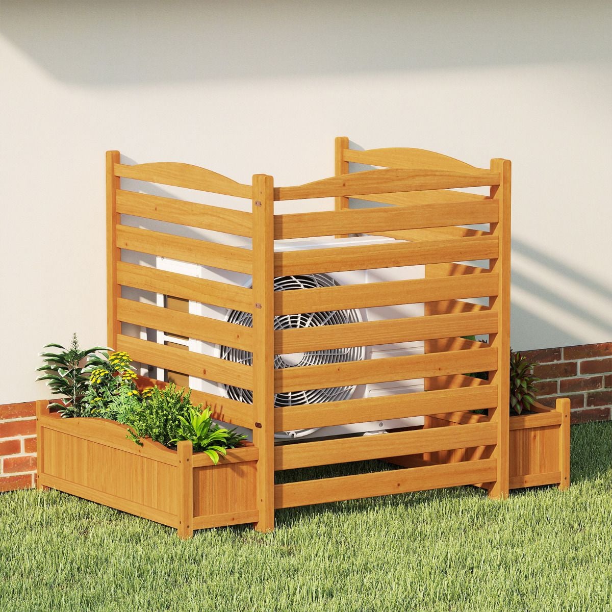 3-Panel Freestanding Air Conditioner Fence with Planter Box