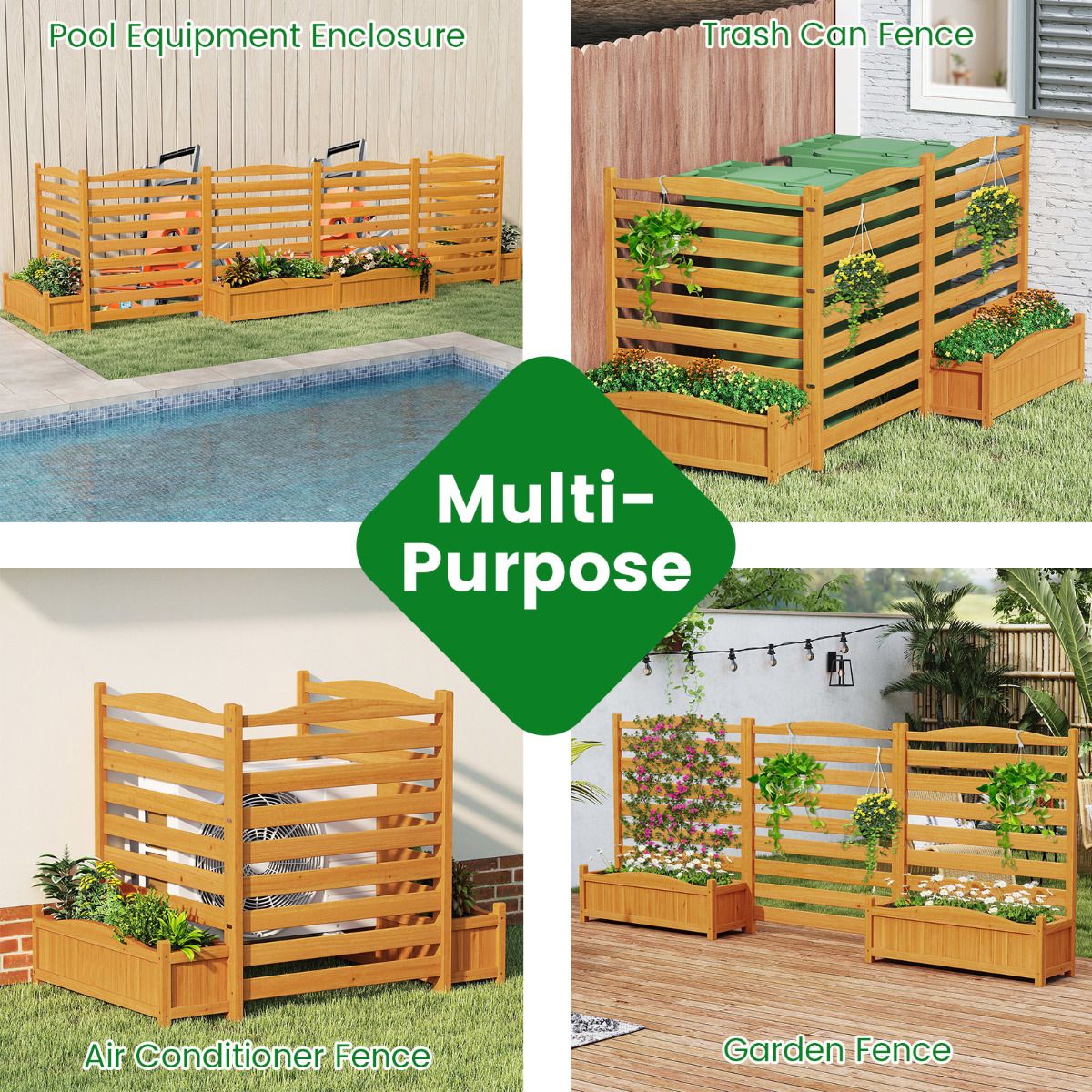 3-Panel Freestanding Air Conditioner Fence with Planter Box