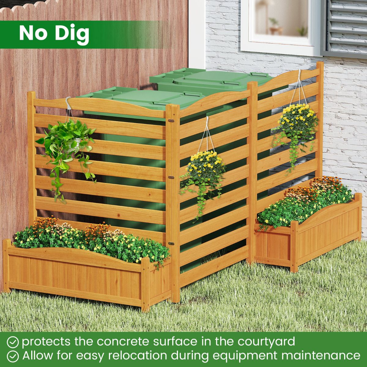 3-Panel Freestanding Air Conditioner Fence with Planter Box