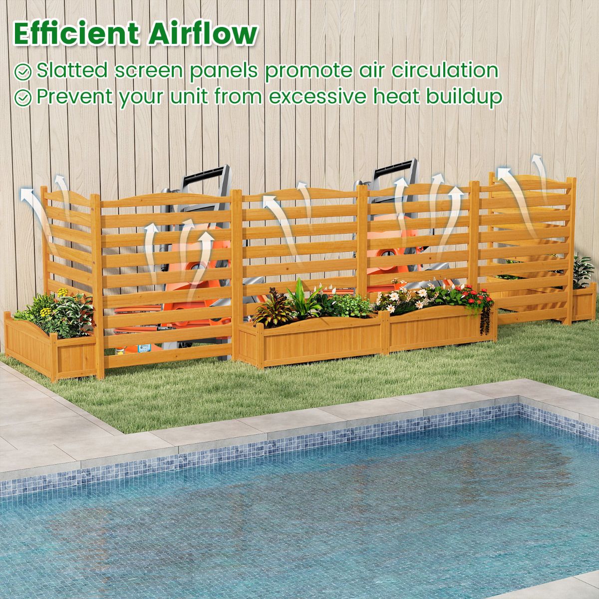 3-Panel Freestanding Air Conditioner Fence with Planter Box