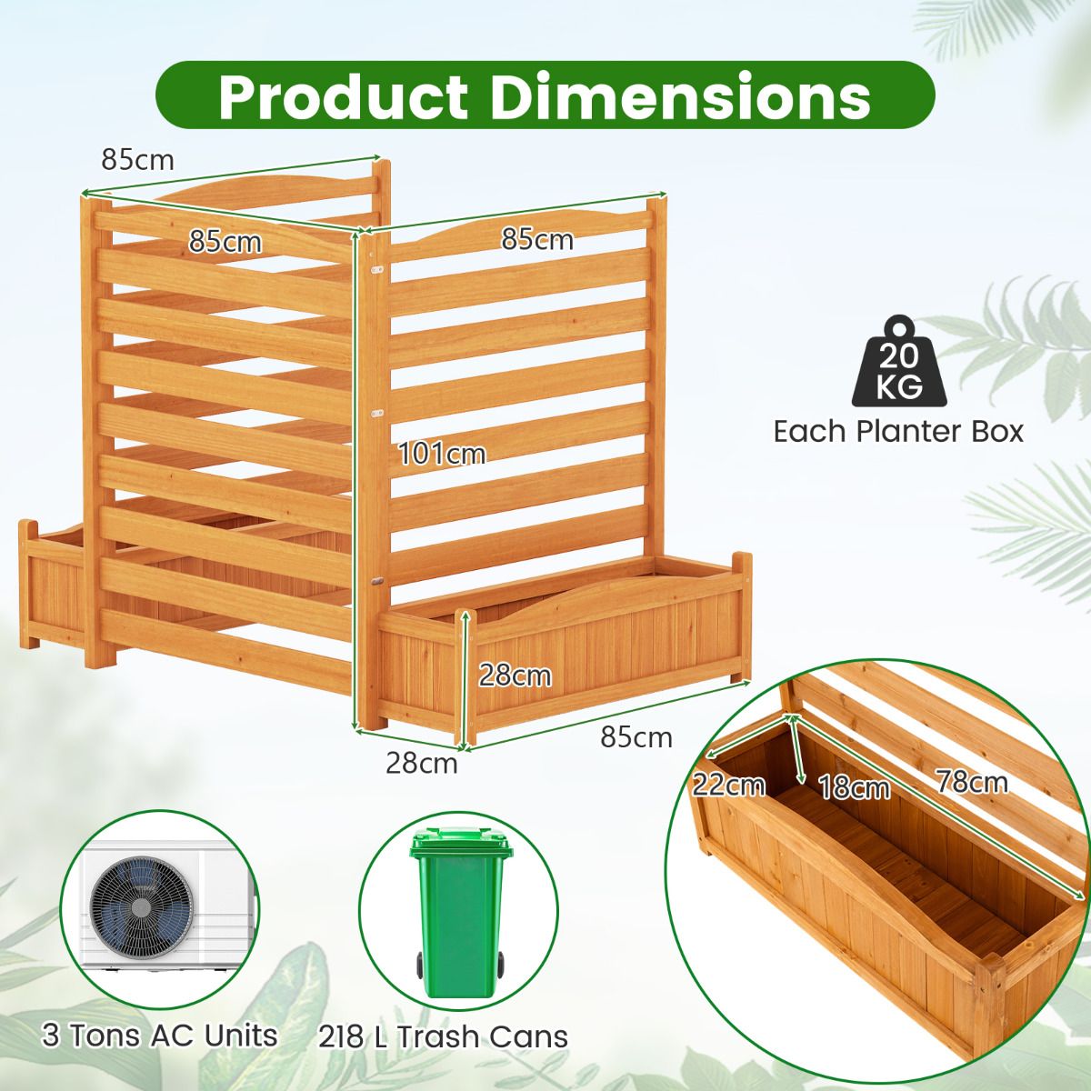 3-Panel Freestanding Air Conditioner Fence with Planter Box