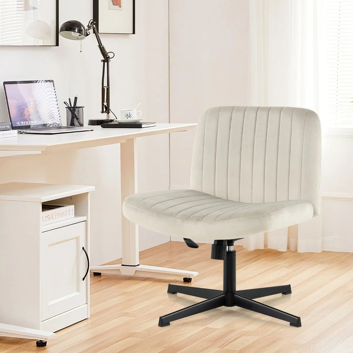 Armless Cross Legged Desk Chair with Wide Seat