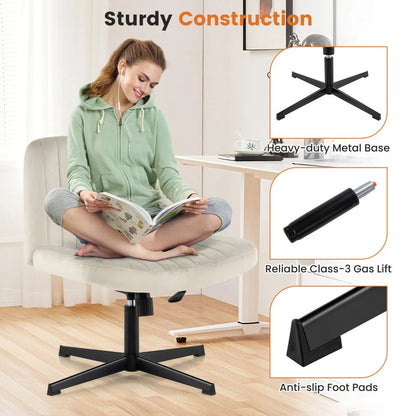 Armless Cross Legged Desk Chair with Wide Seat