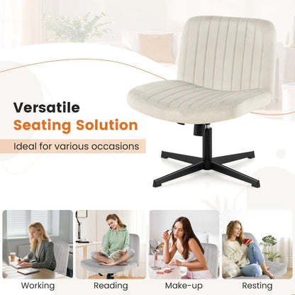 Armless Cross Legged Desk Chair with Wide Seat
