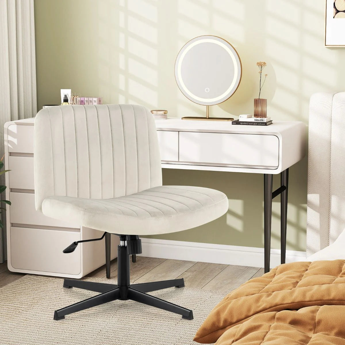 Armless Cross Legged Desk Chair with Wide Seat