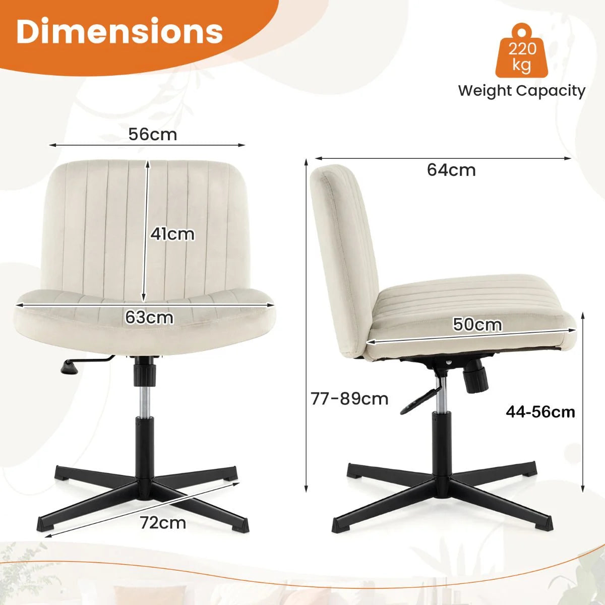 Armless Cross Legged Desk Chair with Wide Seat