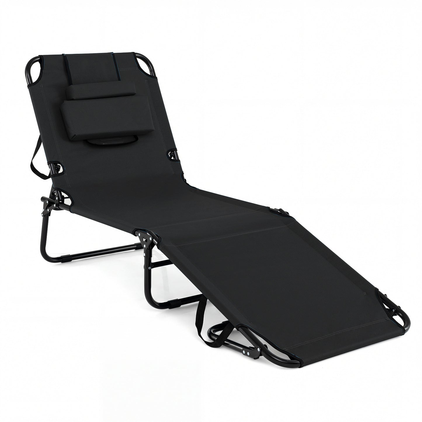 Folding Sun Lounger, 5-Position Adjustable Reclining Tanning Chair