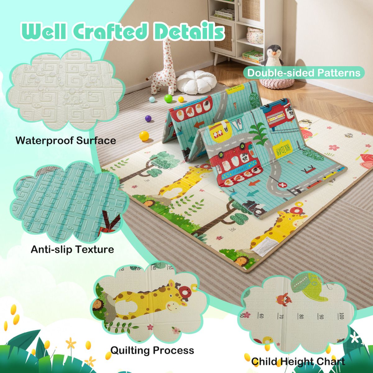Baby Play Mat 178 x 148 cm Foldable Baby Activity Mat for Floor