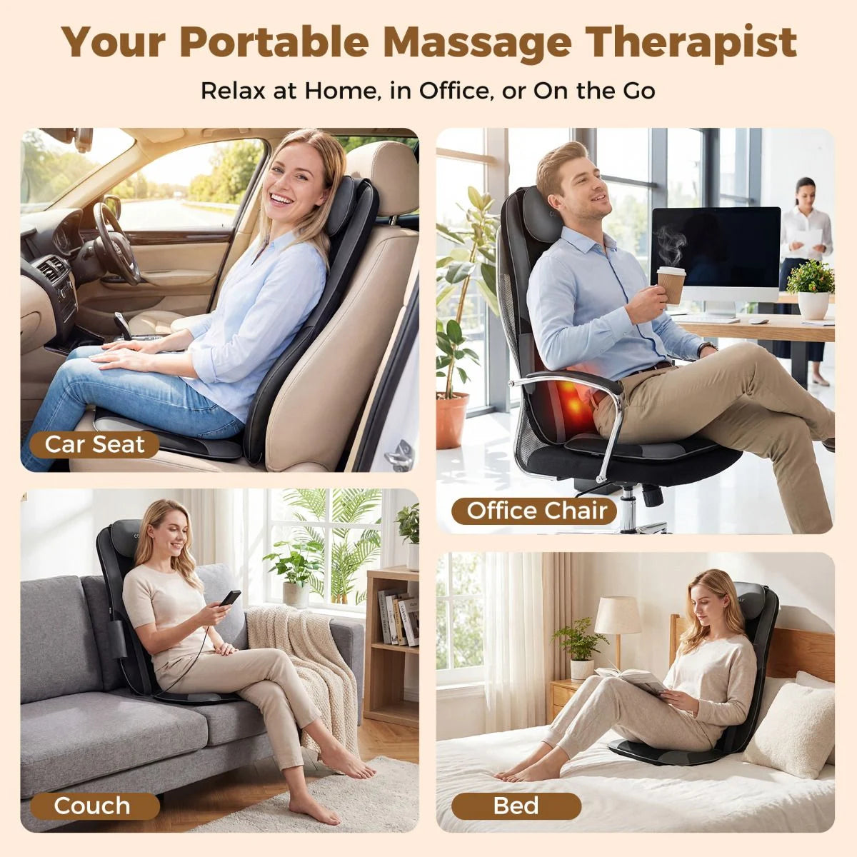Back Massager with Heat Shiatsu Massage Chair Pad with 4 Kneading Rolling Nodes and 2 Vibrating Motors