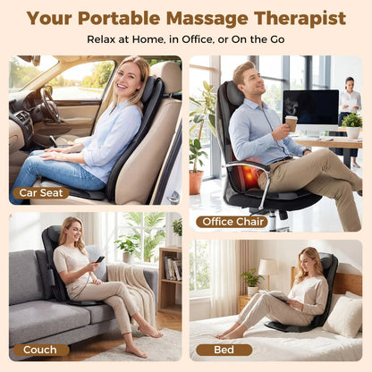 Back Massager with Heat Shiatsu Massage Chair Pad with 4 Kneading Rolling Nodes and 2 Vibrating Motors