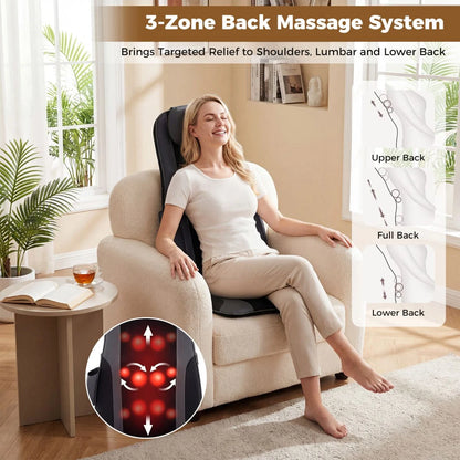 Back Massager with Heat Shiatsu Massage Chair Pad with 4 Kneading Rolling Nodes and 2 Vibrating Motors