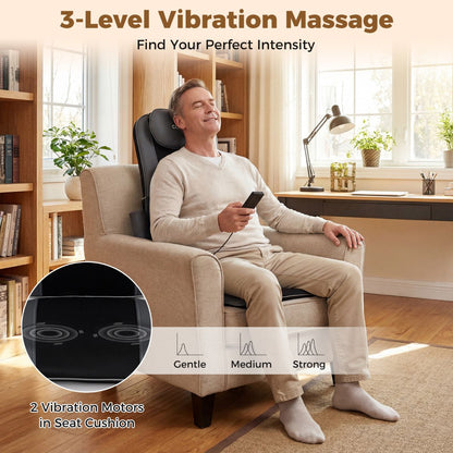 Back Massager with Heat Shiatsu Massage Chair Pad with 4 Kneading Rolling Nodes and 2 Vibrating Motors