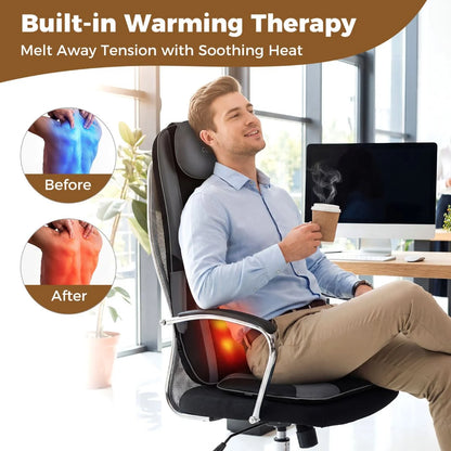 Back Massager with Heat Shiatsu Massage Chair Pad with 4 Kneading Rolling Nodes and 2 Vibrating Motors