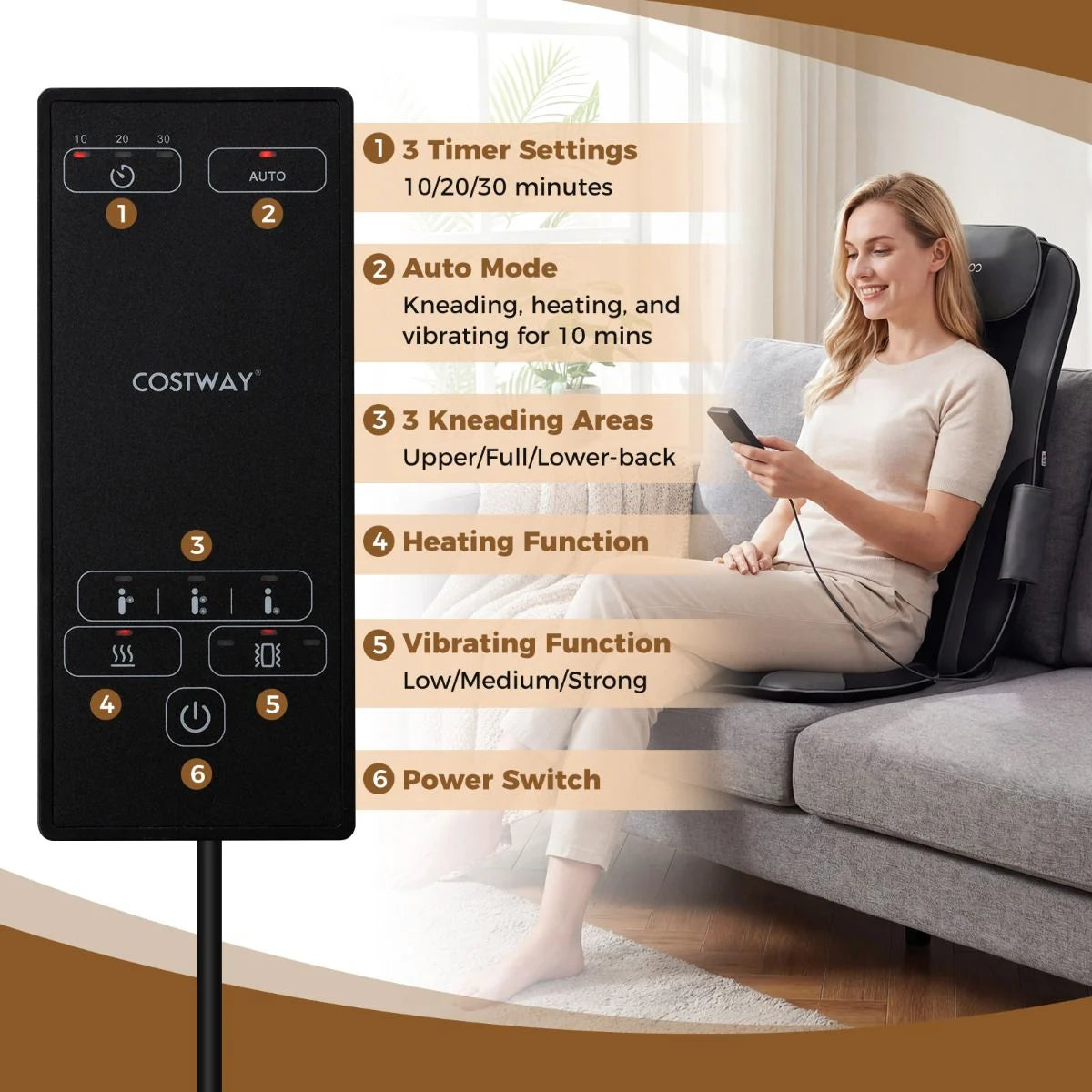 Back Massager with Heat Shiatsu Massage Chair Pad with 4 Kneading Rolling Nodes and 2 Vibrating Motors