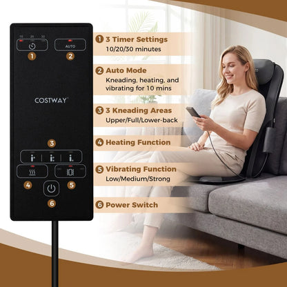 Back Massager with Heat Shiatsu Massage Chair Pad with 4 Kneading Rolling Nodes and 2 Vibrating Motors