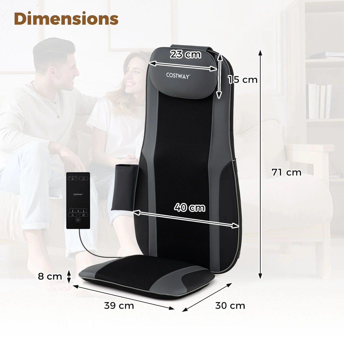 Back Massager with Heat Shiatsu Massage Chair Pad with 4 Kneading Rolling Nodes and 2 Vibrating Motors