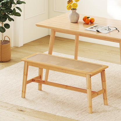 Bamboo Entryway Dining Bench with Handwoven Rattan Seat