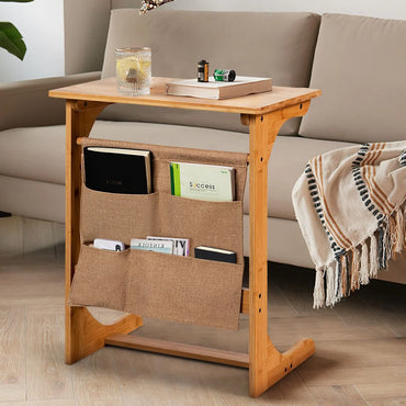 Bamboo Side Table C-Shaped Sofa End Table Laptop Desk